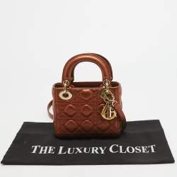 Pre Owned Dior Bronze Cannage Leather Mini Lady Dior Tote
