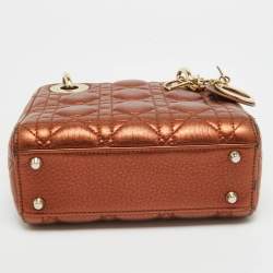 Pre Owned Dior Bronze Cannage Leather Mini Lady Dior Tote