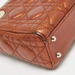Pre Owned Dior Bronze Cannage Leather Mini Lady Dior Tote