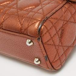 Pre Owned Dior Bronze Cannage Leather Mini Lady Dior Tote