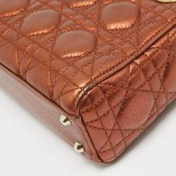 Pre Owned Dior Bronze Cannage Leather Mini Lady Dior Tote