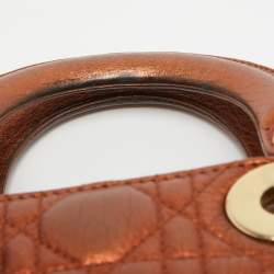 Pre Owned Dior Bronze Cannage Leather Mini Lady Dior Tote