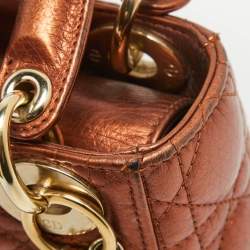 Pre Owned Dior Bronze Cannage Leather Mini Lady Dior Tote