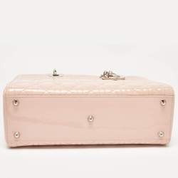 Pre Owned Dior Light Pink Cannage Patent Leather Large Lady Dior Tote