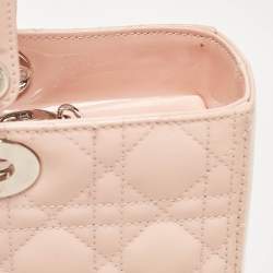 Pre Owned Dior Light Pink Cannage Patent Leather Large Lady Dior Tote
