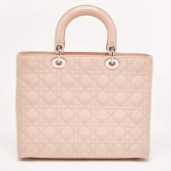 Pre Owned Dior Light Pink Cannage Patent Leather Large Lady Dior Tote