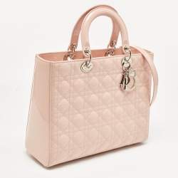 Pre Owned Dior Light Pink Cannage Patent Leather Large Lady Dior Tote