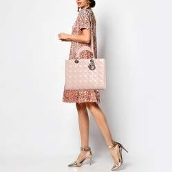 Pre Owned Dior Light Pink Cannage Patent Leather Large Lady Dior Tote