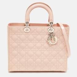 Pre Owned Dior Light Pink Cannage Patent Leather Large Lady Dior Tote