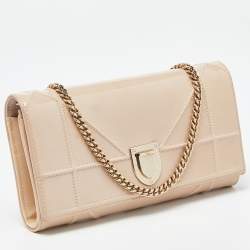 Pre Owned Dior Beige Patent Leather Diorama Wallet on Chain