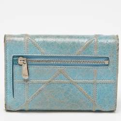 Dior Blue Crinkled Leather Diorama Trifold Wallet