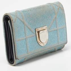 Dior Blue Crinkled Leather Diorama Trifold Wallet