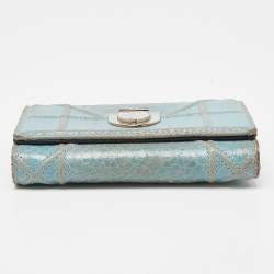 Dior Blue Crinkled Leather Diorama Trifold Wallet