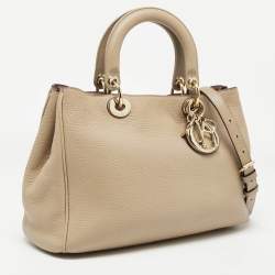 Pre Owned Dior Beige Leather Medium Diorissimo Shopper Tote