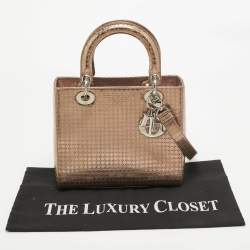 Pre Owned Dior Metallic Microcannage Patent Leather Medium Lady Dior Tote