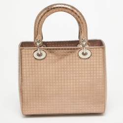 Pre Owned Dior Metallic Microcannage Patent Leather Medium Lady Dior Tote