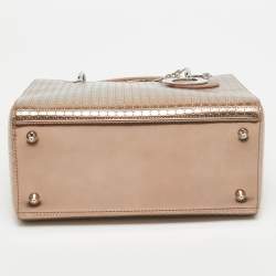 Pre Owned Dior Metallic Microcannage Patent Leather Medium Lady Dior Tote