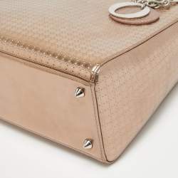 Pre Owned Dior Metallic Microcannage Patent Leather Medium Lady Dior Tote