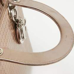 Pre Owned Dior Metallic Microcannage Patent Leather Medium Lady Dior Tote
