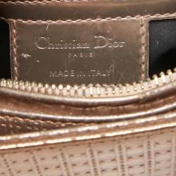 Pre Owned Dior Metallic Microcannage Patent Leather Medium Lady Dior Tote