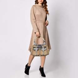 Pre Owned Dior Beige/Brown Diorissimo Canvas and Python Cargo Satchel