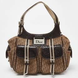 Pre Owned Dior Beige/Brown Diorissimo Canvas and Python Cargo Satchel