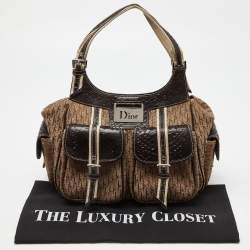 Pre Owned Dior Beige/Brown Diorissimo Canvas and Python Cargo Satchel