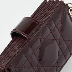 Pre Owned Dior Burgundy Cannage Patent Leather Lady Dior 5 Gusset Card Holder