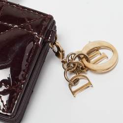 Pre Owned Dior Burgundy Cannage Patent Leather Lady Dior 5 Gusset Card Holder