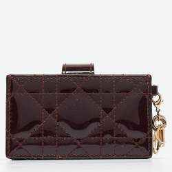 Pre Owned Dior Burgundy Cannage Patent Leather Lady Dior 5 Gusset Card Holder