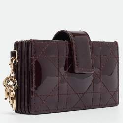 Pre Owned Dior Burgundy Cannage Patent Leather Lady Dior 5 Gusset Card Holder