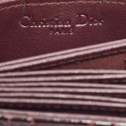Pre Owned Dior Burgundy Cannage Patent Leather Lady Dior 5 Gusset Card Holder