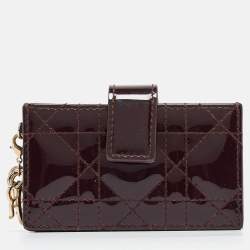 Pre Owned Dior Burgundy Cannage Patent Leather Lady Dior 5 Gusset Card Holder