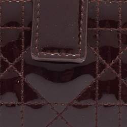 Pre Owned Dior Burgundy Cannage Patent Leather Lady Dior 5 Gusset Card Holder