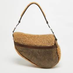 Dior Beige/Brown Shearling and Leather Saddle Bag