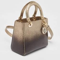 Pre Owned Dior Ombre Gold Micro Cannage Patent Leather Medium Lady Dior Tote