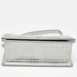 Pre Owned Dior Silver Micro Cannage Patent Leather Medium Diorama Shoulder Bag