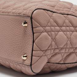 Pre Owned Dior Old Rose Cannage Soft Leather Large Lady Dior Tote