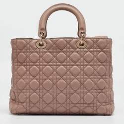 Pre Owned Dior Old Rose Cannage Soft Leather Large Lady Dior Tote