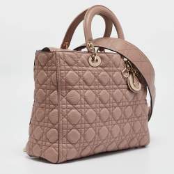 Pre Owned Dior Old Rose Cannage Soft Leather Large Lady Dior Tote