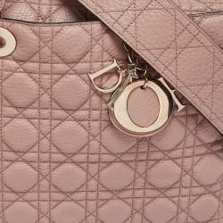 Pre Owned Dior Old Rose Cannage Soft Leather Large Lady Dior Tote