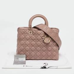 Pre Owned Dior Old Rose Cannage Soft Leather Large Lady Dior Tote