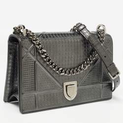 Dior Grey Patent Leather Medium Diorama Shoulder Bag