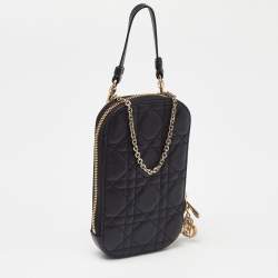 Pre Owned Dior Black Cannage Leather Lady Dior Chain Phone Holder Crossbody Bag