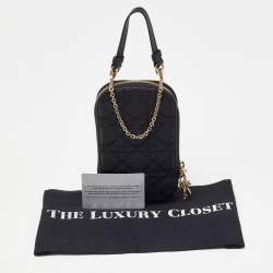 Pre Owned Dior Black Cannage Leather Lady Dior Chain Phone Holder Crossbody Bag