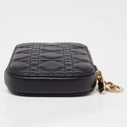 Pre Owned Dior Black Cannage Leather Lady Dior Chain Phone Holder Crossbody Bag