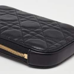 Pre Owned Dior Black Cannage Leather Lady Dior Chain Phone Holder Crossbody Bag