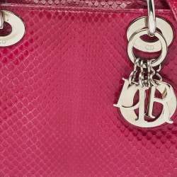 Pre Owned Dior Pink Python Mini Lady Dior Tote