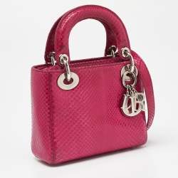 Pre Owned Dior Pink Python Mini Lady Dior Tote