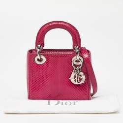 Pre Owned Dior Pink Python Mini Lady Dior Tote